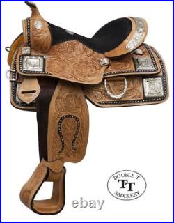 Youth SHOW SADDLE Double T FULLY Tooled Leather with Silver and Black Trim