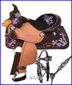 Youth Western Barrel Saddle SET Hand Painted Cross & Horseshoe Design 12 NEW