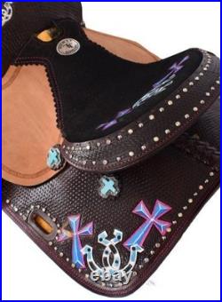 Youth Western Barrel Saddle SET Hand Painted Cross & Horseshoe Design 12 NEW