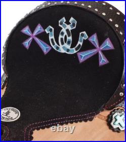 Youth Western Barrel Saddle SET Hand Painted Cross & Horseshoe Design 12 NEW