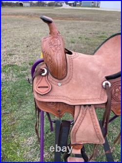 Youth Western Leather Ranch Saddle 10-13 Floral Tooled for Kids USA Fast Ship