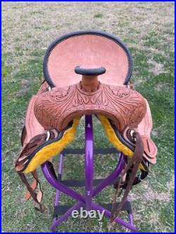 Youth Western Leather Ranch Saddle 10-13 Floral Tooled for Kids USA Fast Ship