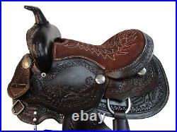 Youth Western Saddle Kids Pleasure Trail Tooled Leather Brown Tack Set 10 12 13