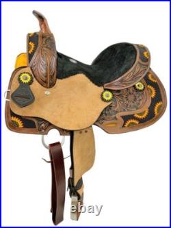Youth Western Saddle with Sunflower Beading & Conchos Full QH Bars 12 NEW