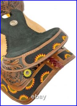 Youth Western Saddle with Sunflower Beading & Conchos Full QH Bars 12 NEW
