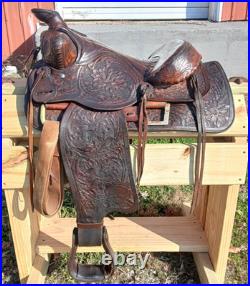 #h1250 14 Big Horn Western Show Saddle Beautiful Tooled Leather Free Shipping