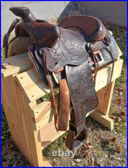 #h1250 14 Big Horn Western Show Saddle Beautiful Tooled Leather Free Shipping
