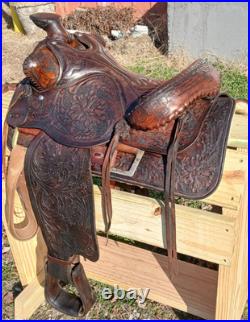 #h1250 14 Big Horn Western Show Saddle Beautiful Tooled Leather Free Shipping