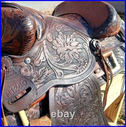 #h1250 14 Big Horn Western Show Saddle Beautiful Tooled Leather Free Shipping