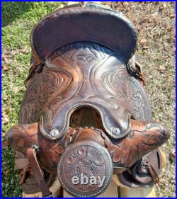 #h1250 14 Big Horn Western Show Saddle Beautiful Tooled Leather Free Shipping