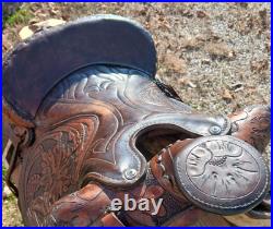 #h1250 14 Big Horn Western Show Saddle Beautiful Tooled Leather Free Shipping