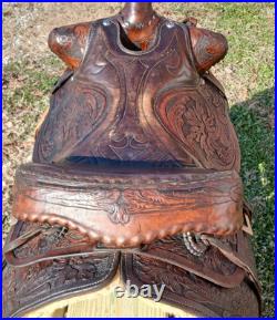 #h1250 14 Big Horn Western Show Saddle Beautiful Tooled Leather Free Shipping