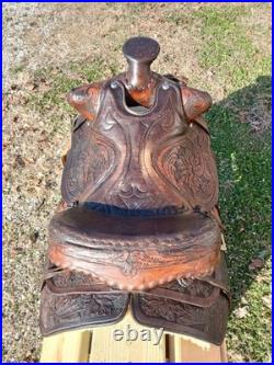 #h1250 14 Big Horn Western Show Saddle Beautiful Tooled Leather Free Shipping