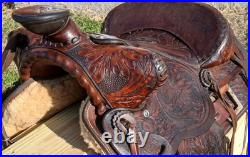 #h1250 14 Big Horn Western Show Saddle Beautiful Tooled Leather Free Shipping