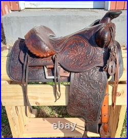 #h1250 14 Big Horn Western Show Saddle Beautiful Tooled Leather Free Shipping