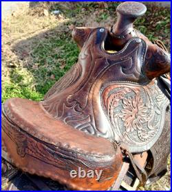 #h1250 14 Big Horn Western Show Saddle Beautiful Tooled Leather Free Shipping