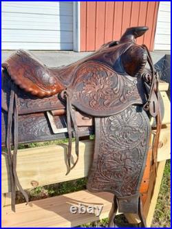 #h1250 14 Big Horn Western Show Saddle Beautiful Tooled Leather Free Shipping