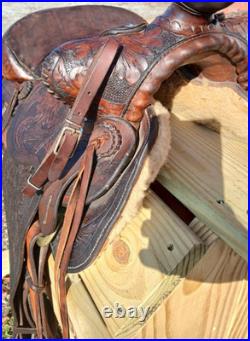 #h1250 14 Big Horn Western Show Saddle Beautiful Tooled Leather Free Shipping