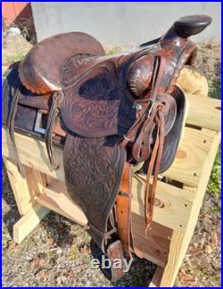 #h1250 14 Big Horn Western Show Saddle Beautiful Tooled Leather Free Shipping